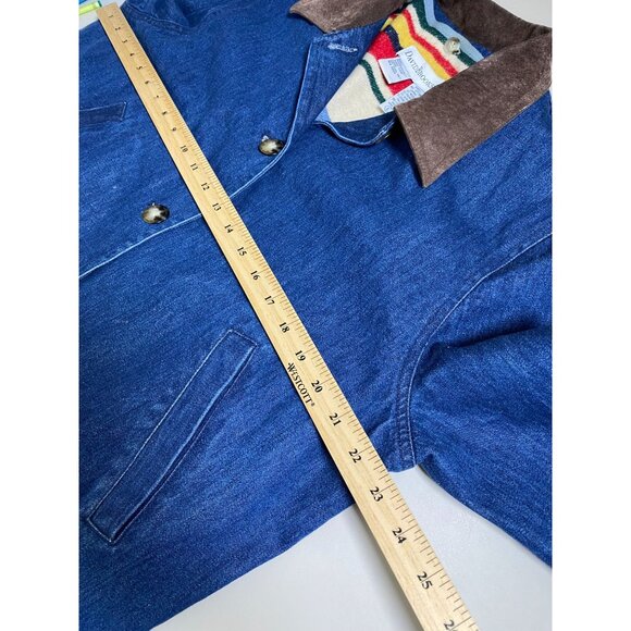 Vtg David Brooks Denim Chore Barn Jacket Suede Collar Womens Large Wool lining - Picture 5 of 16
